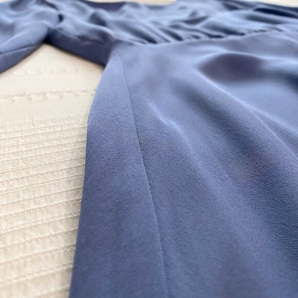 LPA 100% SILK MUTED BLUE OPEN BACK LONG SLEEVE TIE CUFF MINI CHIFFON DRESS - XS - Picture 6 of 9